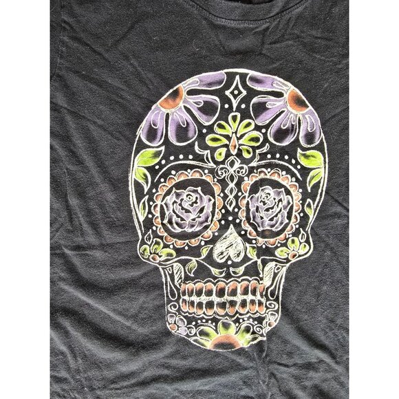 Celebrate Halloween Womens Graphic T-Shirt Black XL Cotton Sugar Skull Design - Picture 3 of 6